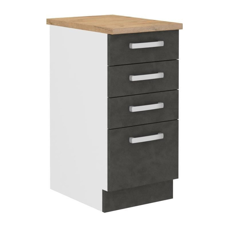 Low cabinet 4 drawers with worktop - matt gray - L 40 x D 51.6 x H 85