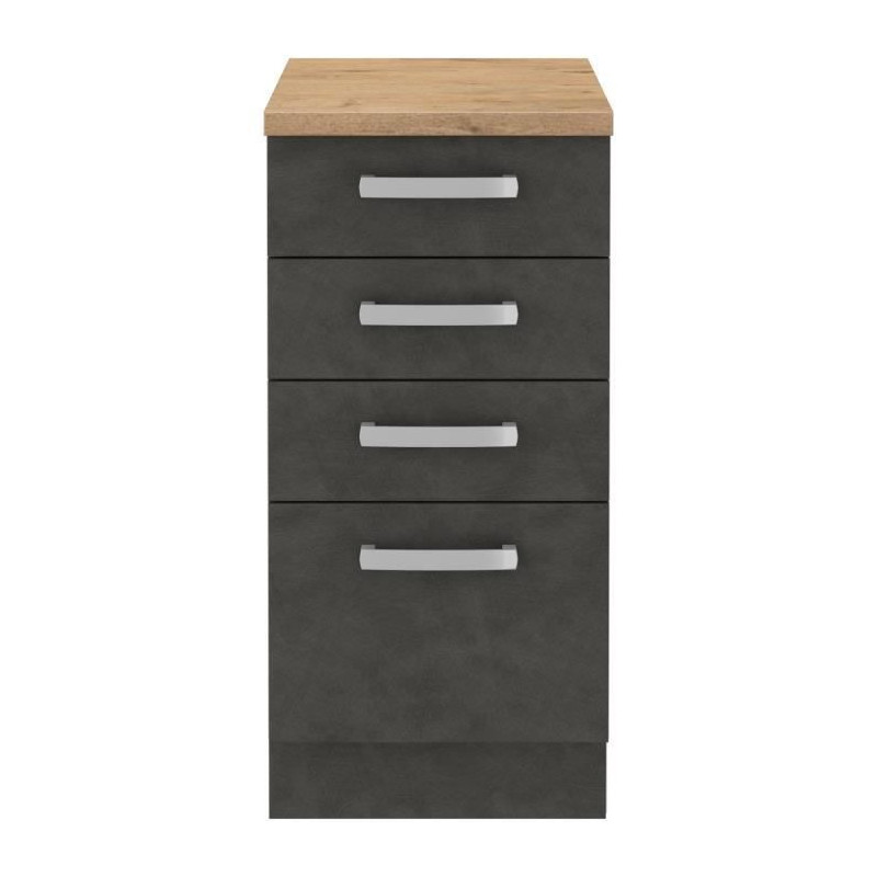 Low cabinet 4 drawers with worktop - matt gray - L 40 x D 51.6 x H 85