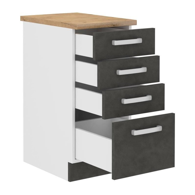 Low cabinet 4 drawers with worktop - matt gray - L 40 x D 51.6 x H 85