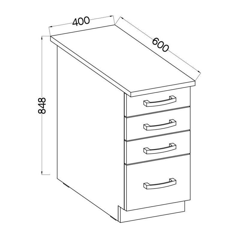 Low cabinet 4 drawers with worktop - matt gray - L 40 x D 51.6 x H 85