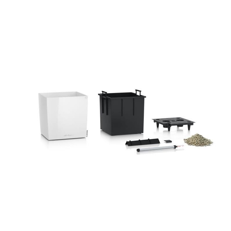Planter - Cube premium 40 - Complete kit - Glossy white - 31 L - LECHU