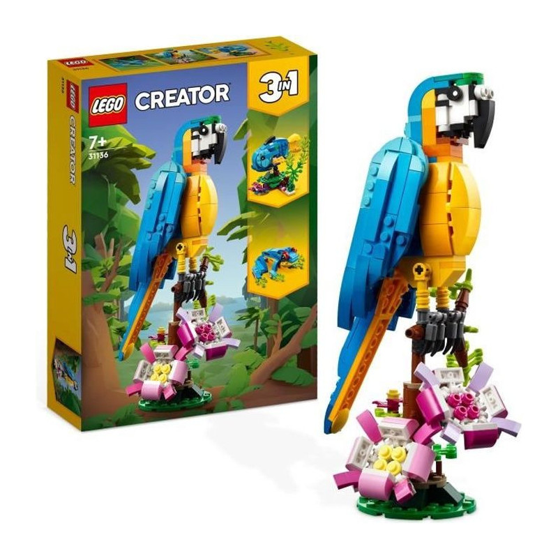 Lego Creator 3-in-1 31136 Exotic parrot, jungle animal figurines, with