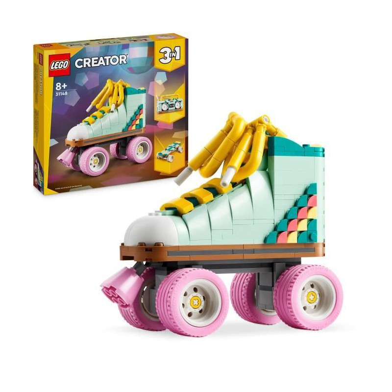 LEGO 31148 Creator 3in1 Retro Roller Skates, Toy with Mini-Skateboard