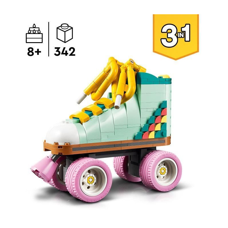 LEGO 31148 Creator 3in1 Retro Roller Skates, Toy with Mini-Skateboard