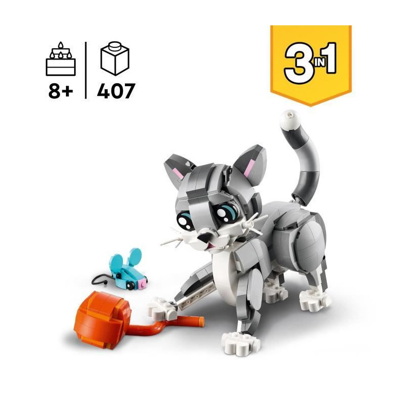 LEGO Creator 31163 3-in-1 Playful Cat - Building Toy for Girls Aged 8