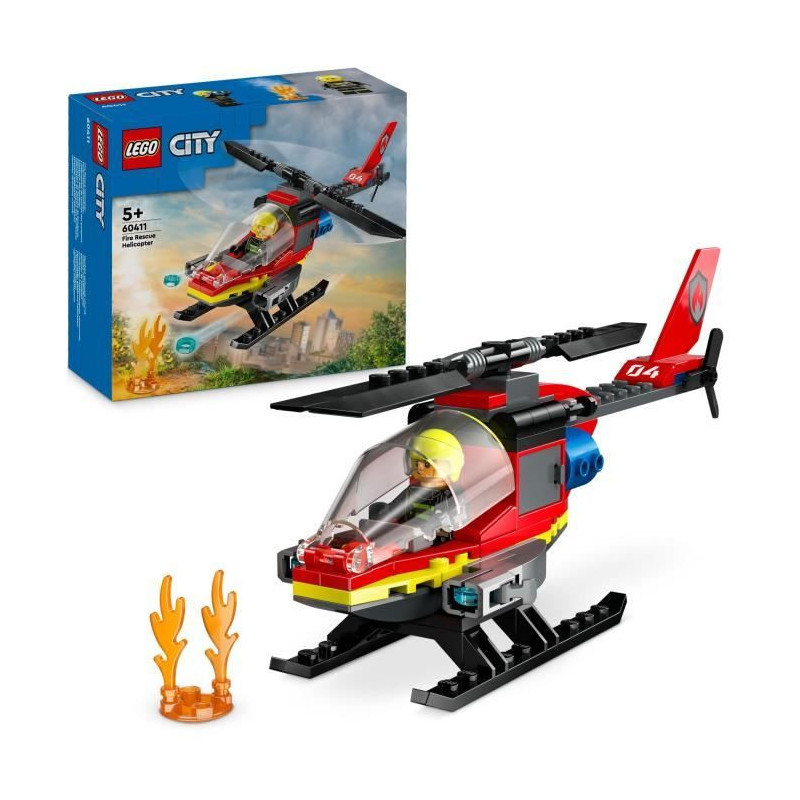 LEGO 60411 City Fire Rescue Helicopter, Toy with Firefighter Pilot Min