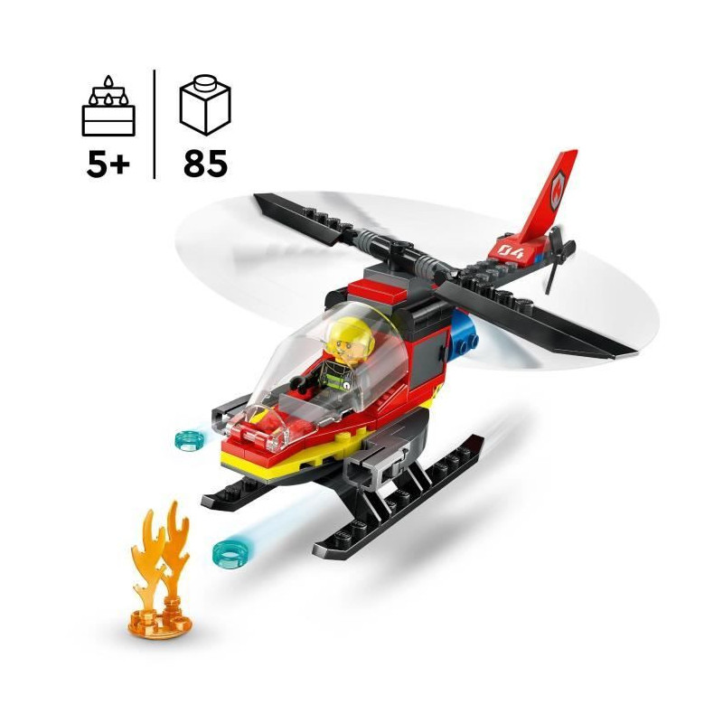 LEGO 60411 City Fire Rescue Helicopter, Toy with Firefighter Pilot Min