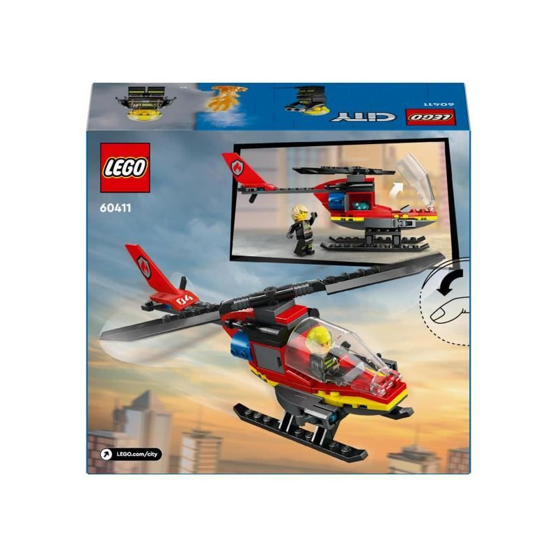 LEGO 60411 City Fire Rescue Helicopter, Toy with Firefighter Pilot Min