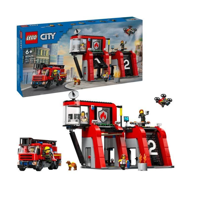 LEGO 60414 City Fire Station and Fire Truck, Dog Figure Toy and 5 Mini