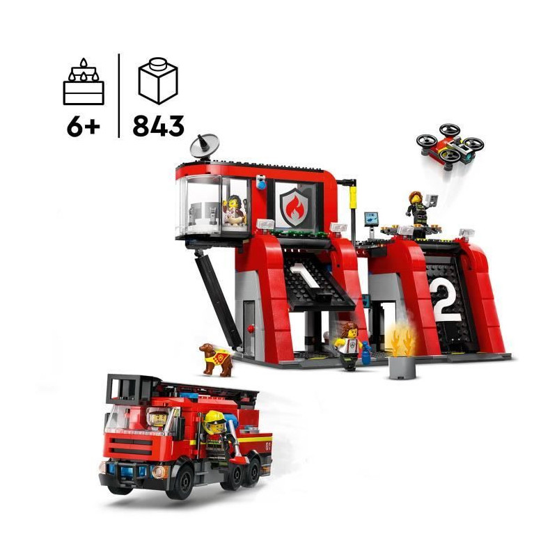 LEGO 60414 City Fire Station and Fire Truck, Dog Figure Toy and 5 Mini