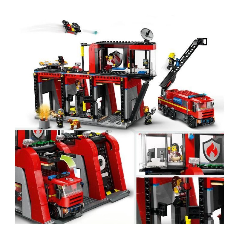 LEGO 60414 City Fire Station and Fire Truck, Dog Figure Toy and 5 Mini