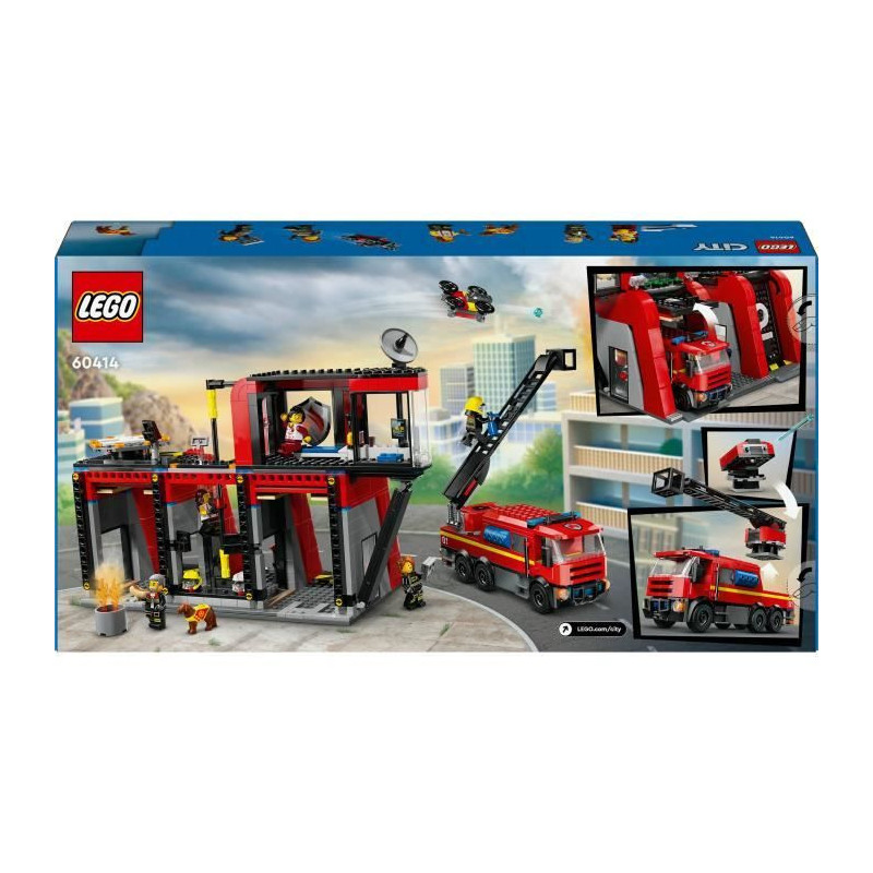 LEGO 60414 City Fire Station and Fire Truck, Dog Figure Toy and 5 Mini