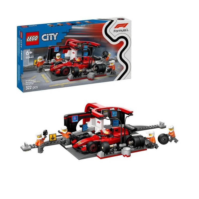 LEGO City 60443 F1 Pit Stop with Ferrari Car - Toy for Boys Ages 6 and