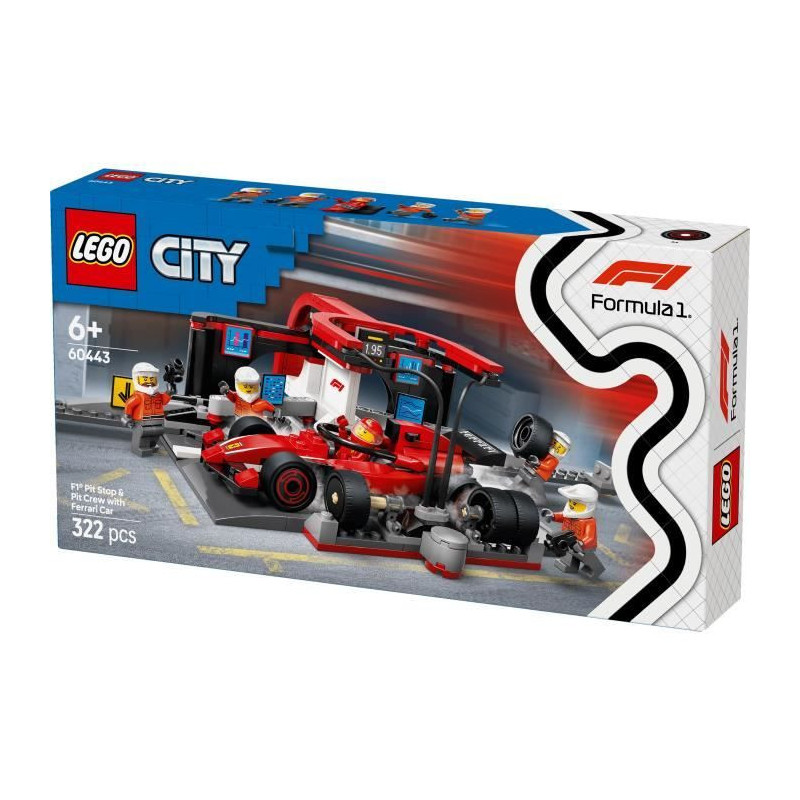 LEGO City 60443 F1 Pit Stop with Ferrari Car - Toy for Boys Ages 6 and