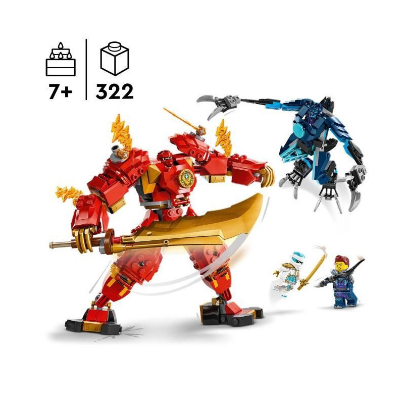 LEGO 71808 NINJAGO Kai's Fire Elemental Robot, Ninja Toy with Customiz