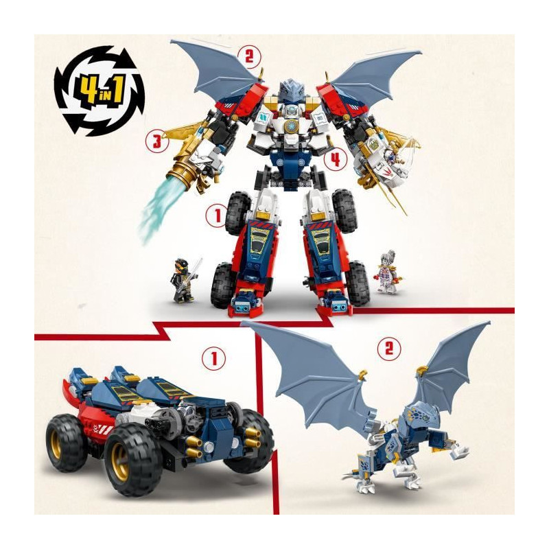 LEGO NINJAGO 71834 Zane's Ultra Combo Mech - 4-in-1 Building Toy for A