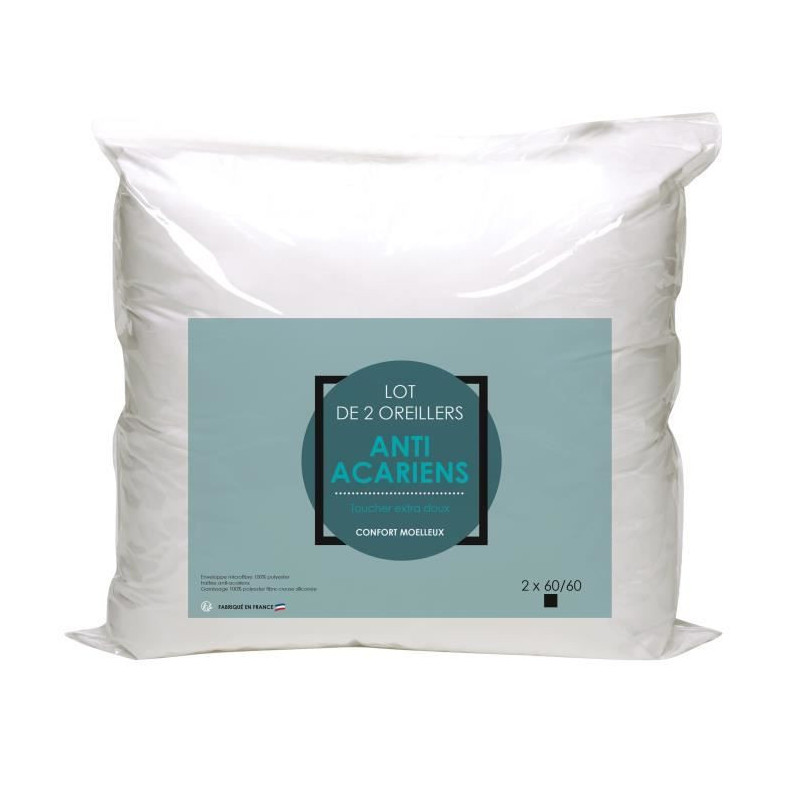 Set of 2 Microfiber Anti-Mite pillows 60x60cm