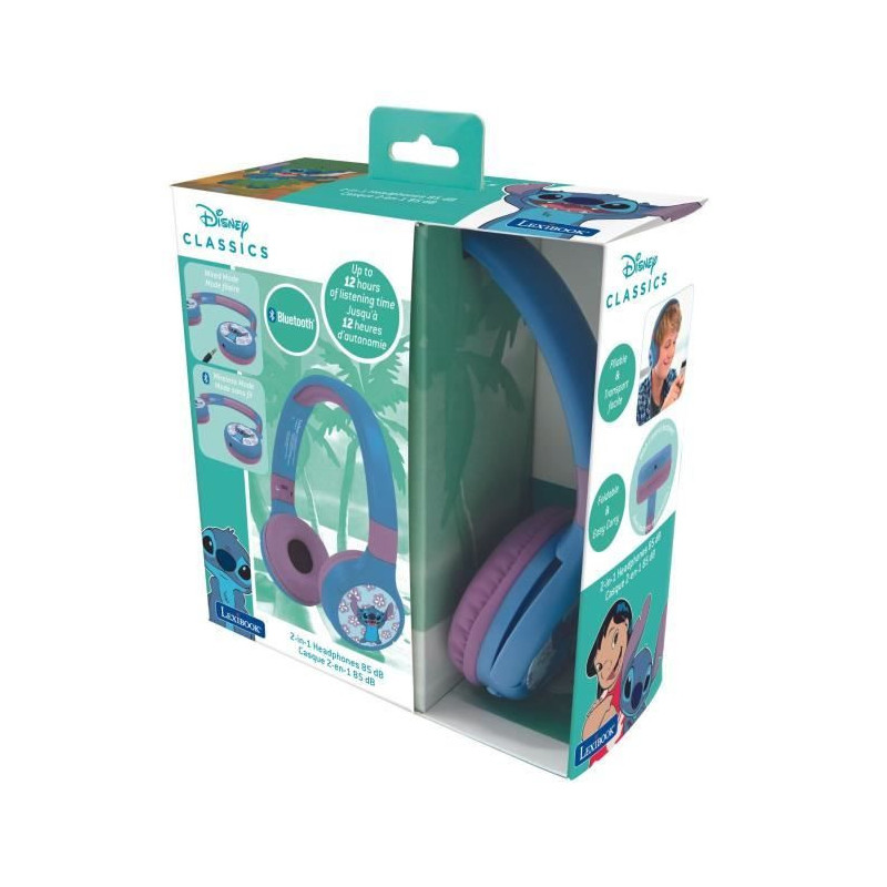 LEXIBOOK - 2 in 1 Disney Stitch headphones - Wireless Bluetooth 5.0 or