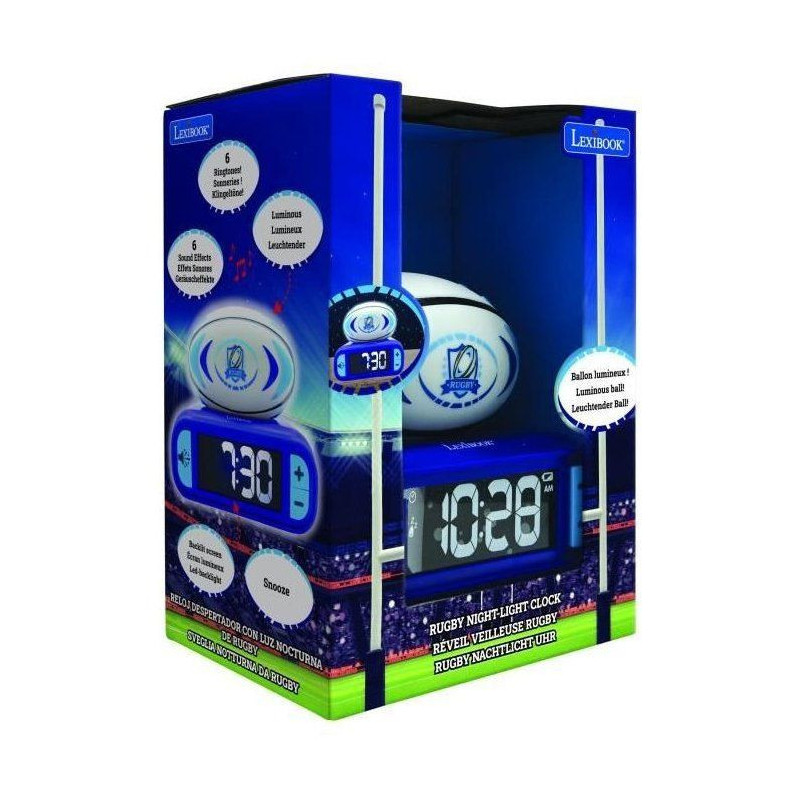 Digital alarm clock with 3D rugby ball night light and sound effects
