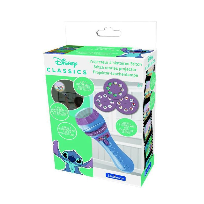 LEXIBOOK - 2 in 1 story projector and Disney Stitch flashlight (3 disc