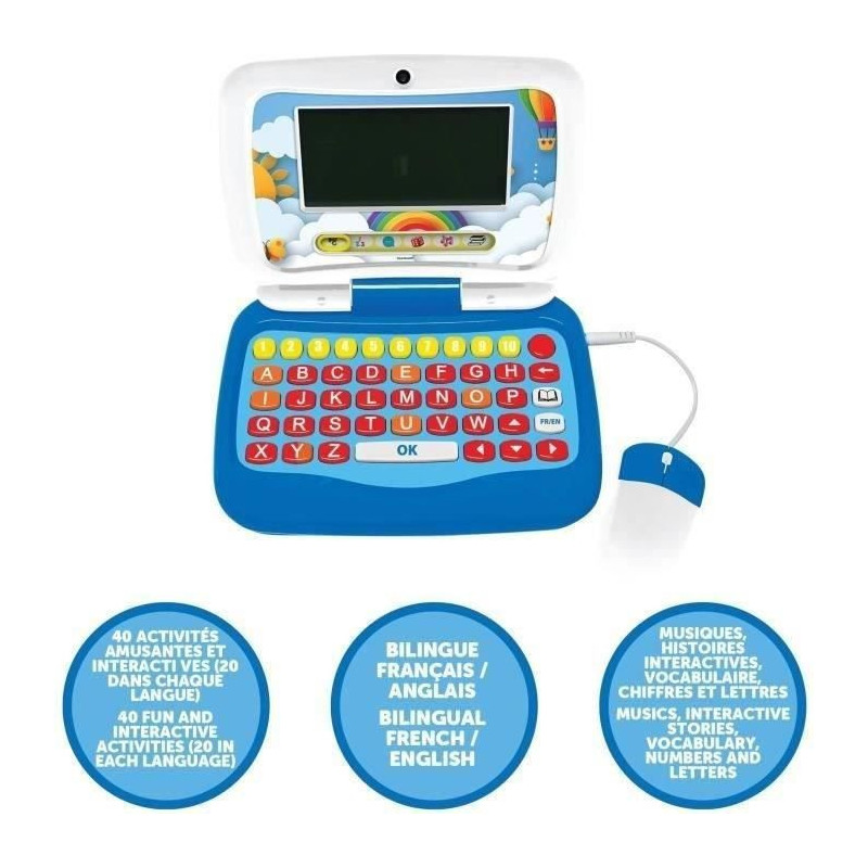 Bilingual FR/EN talking educational laptop for a total of 40 activitie