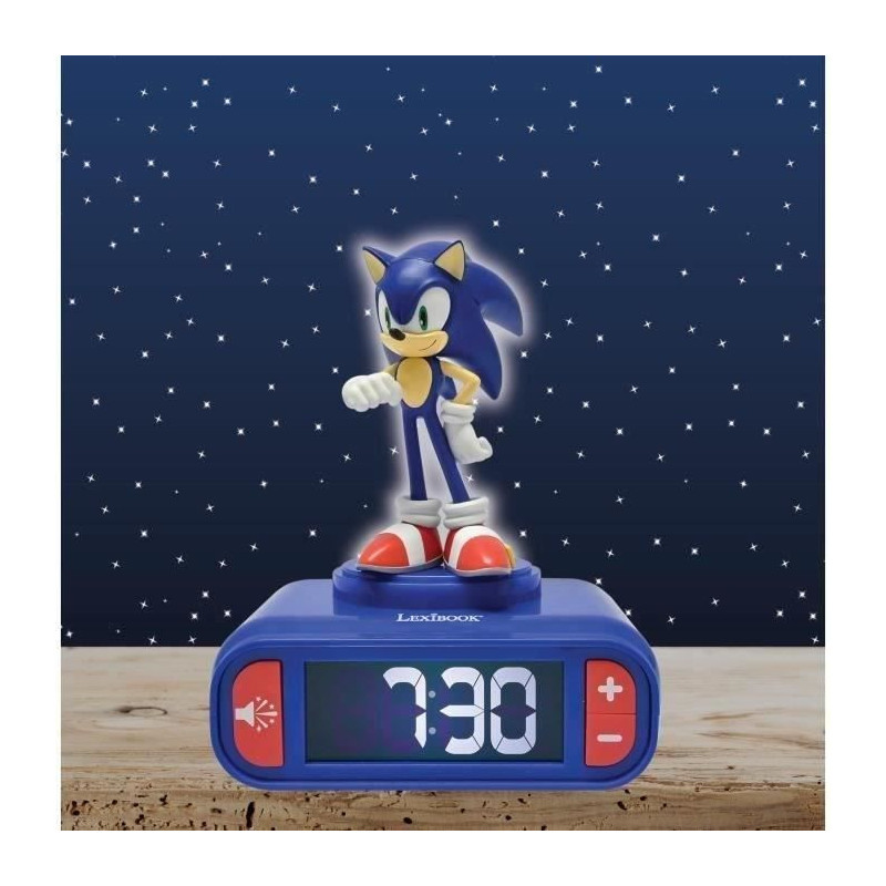Digital alarm clock with Sonic night light and sound effects
