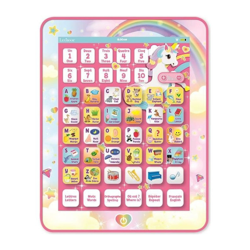 LEXIBOOK - Educational & Bilingual Unicorn Tablet - French, English -