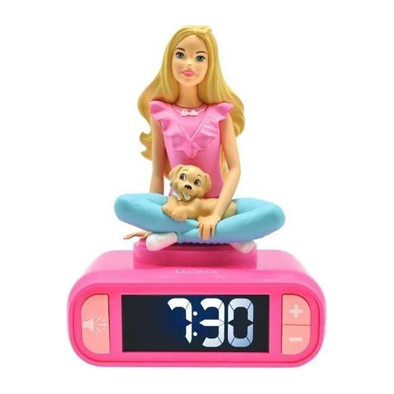 Digital alarm clock with bright night light, 3D Barbie, and sound effe