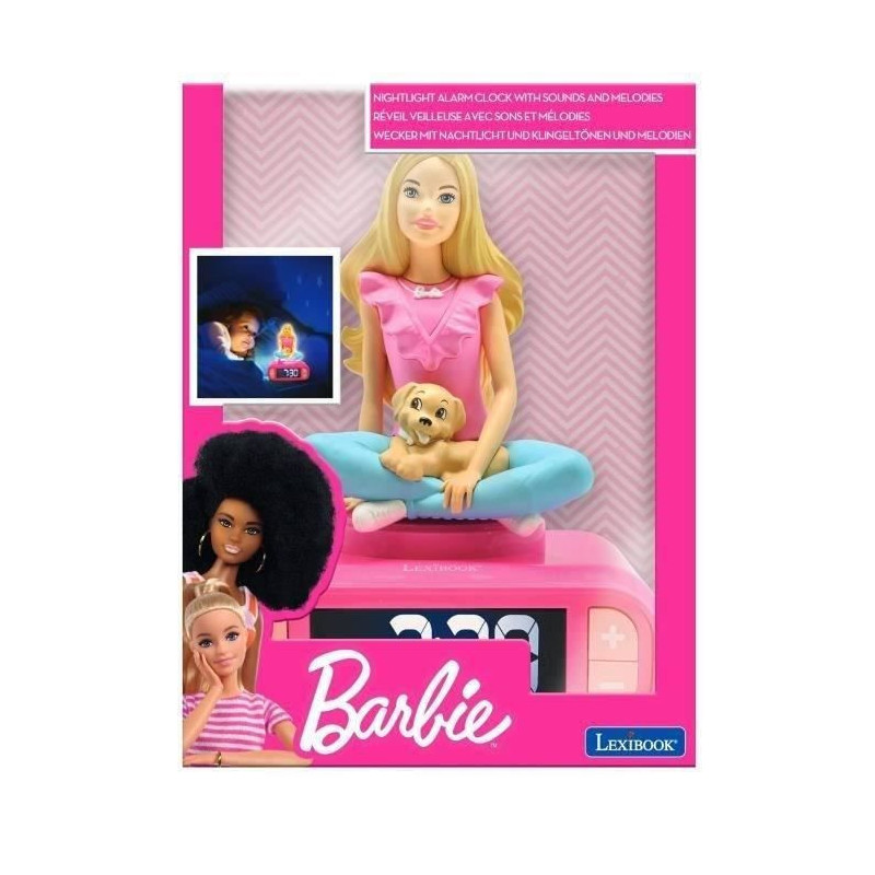 Digital alarm clock with bright night light, 3D Barbie, and sound effe