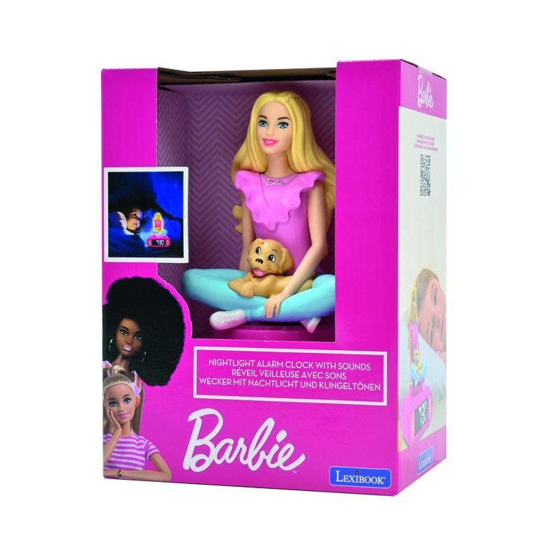 Digital alarm clock with bright night light, 3D Barbie, and sound effe