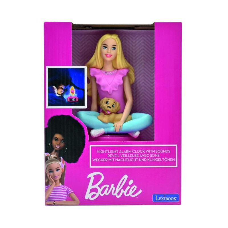 Digital alarm clock with bright night light, 3D Barbie, and sound effe