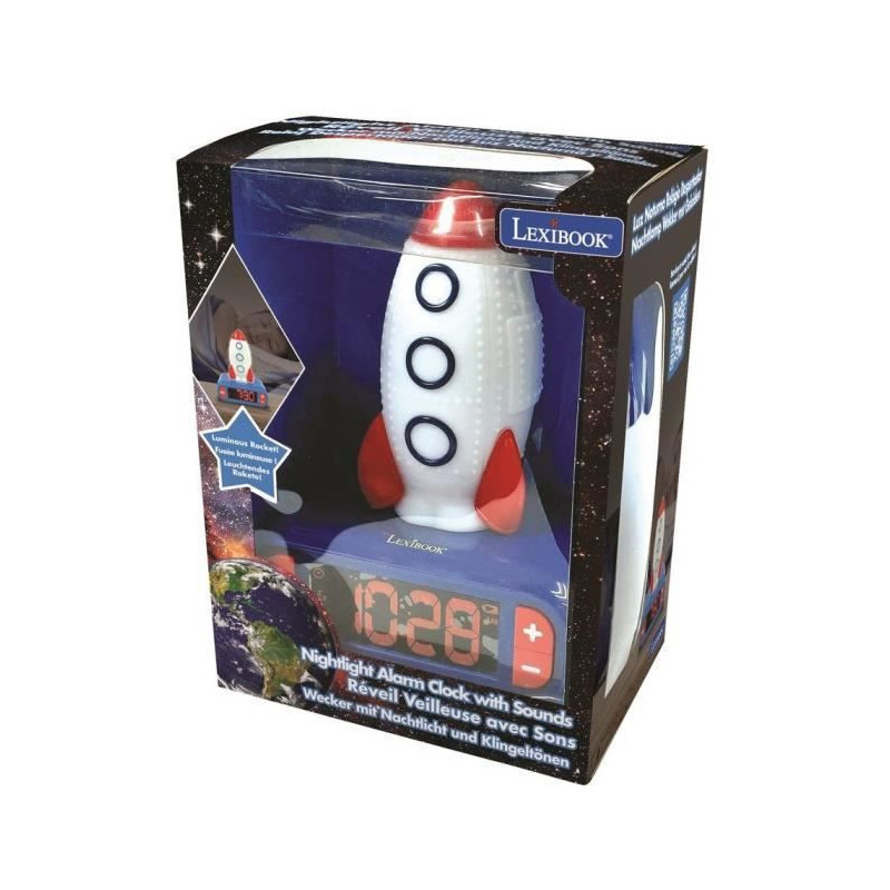 Rocket Night Light Alarm Clock with Sound Effects