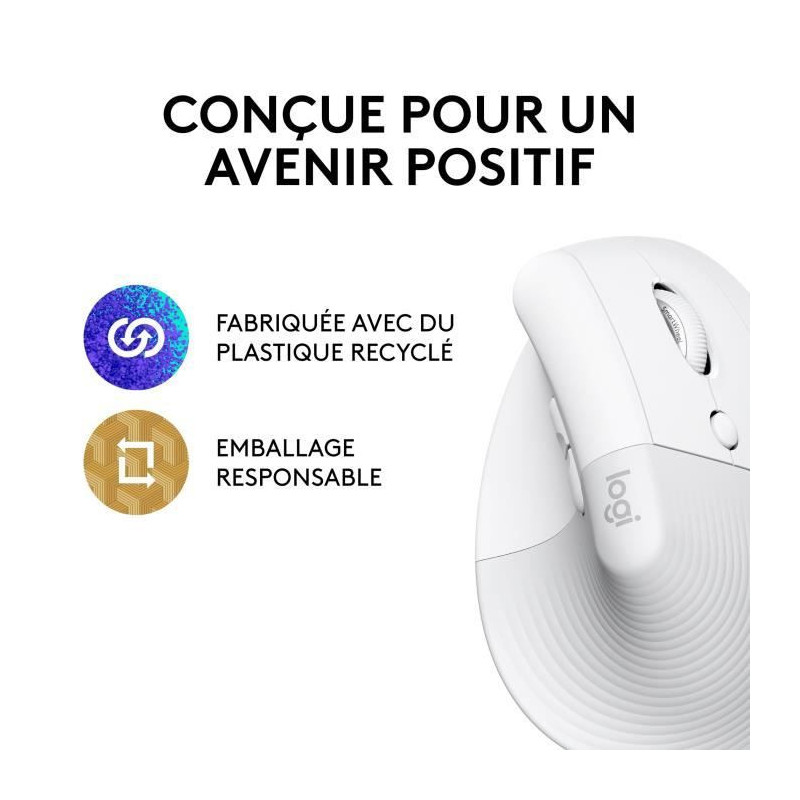 Logitech Lift Ergonomic Vertical Wireless Mouse, Bluetooth or Logi Bol