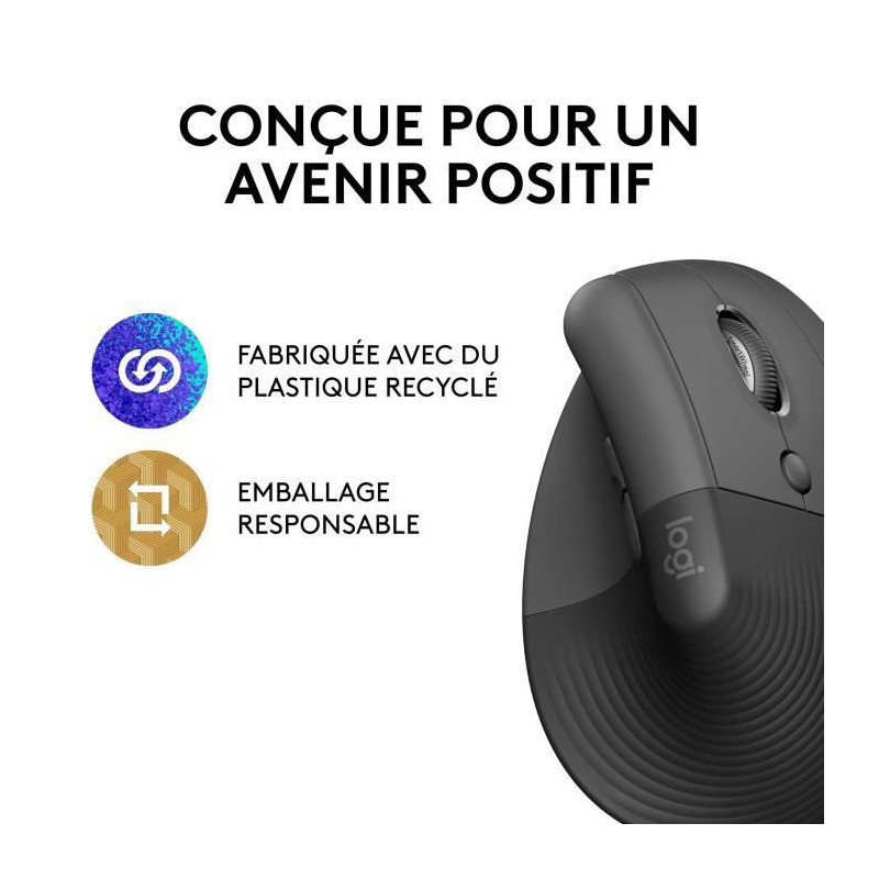 Logitech Lift Ergonomic Vertical Wireless Mouse, Bluetooth or Logi Bol