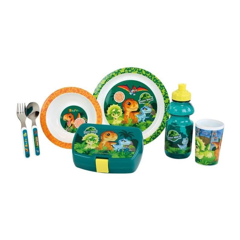 JURASSIC WORLD - Children's tableware set with glass, soup plate, plat