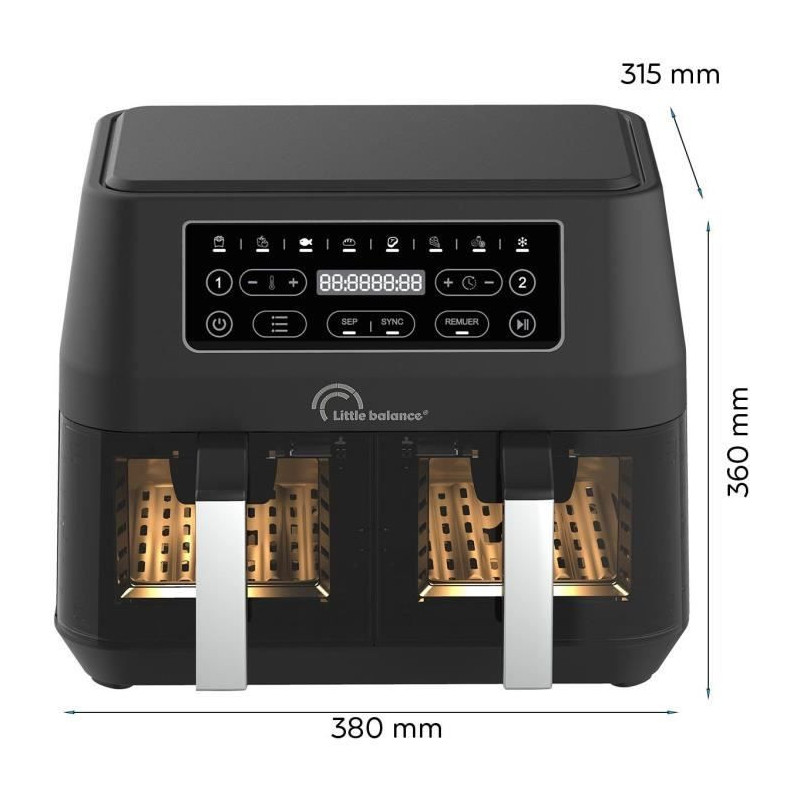 Diet fryer - LITTLE BALANCE - 8765 - Crousty light duo - 9 L - 2460 W