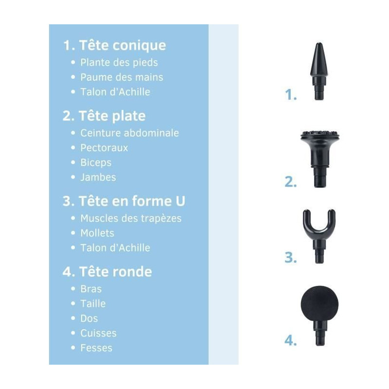 Massage gun - LITTLE BALANCE - Sport Relax - 6 speeds - 4 heads - Blac