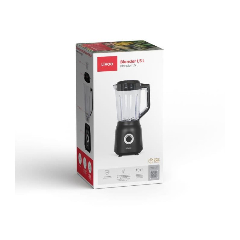 Blender - LIVOO - 1.5 L - 600 W - 22,000 rpm - 2 speeds - Black