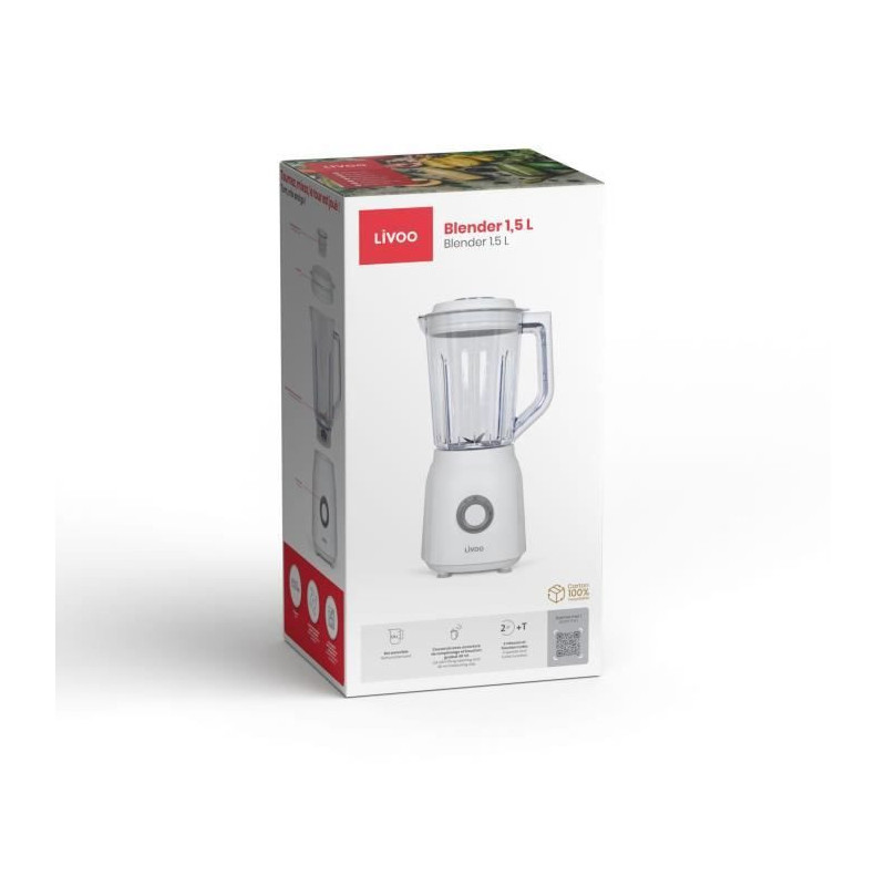 Blender - LIVOO - 1.5 L - 600 W - 22,000 rpm - 2 speeds - Turbo white