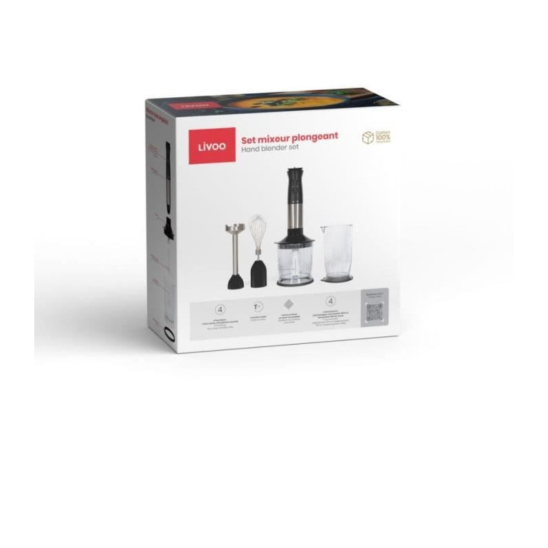 Hand blender set - LIVOO - DOP246 - 800 W - 12 speeds - Black