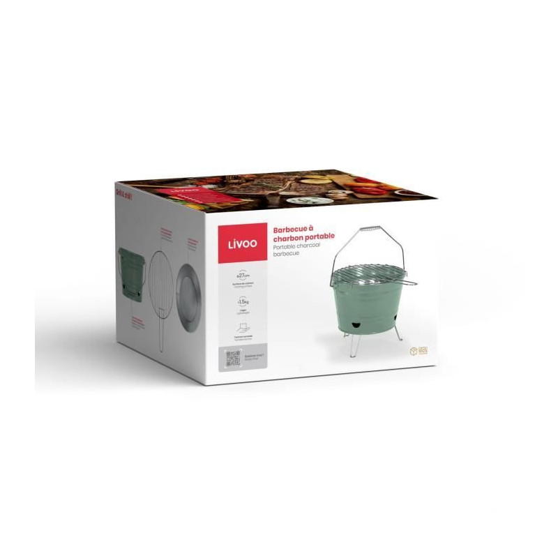Portable charcoal barbecue - Livoo - DOC327V - Green - Lightweight - F