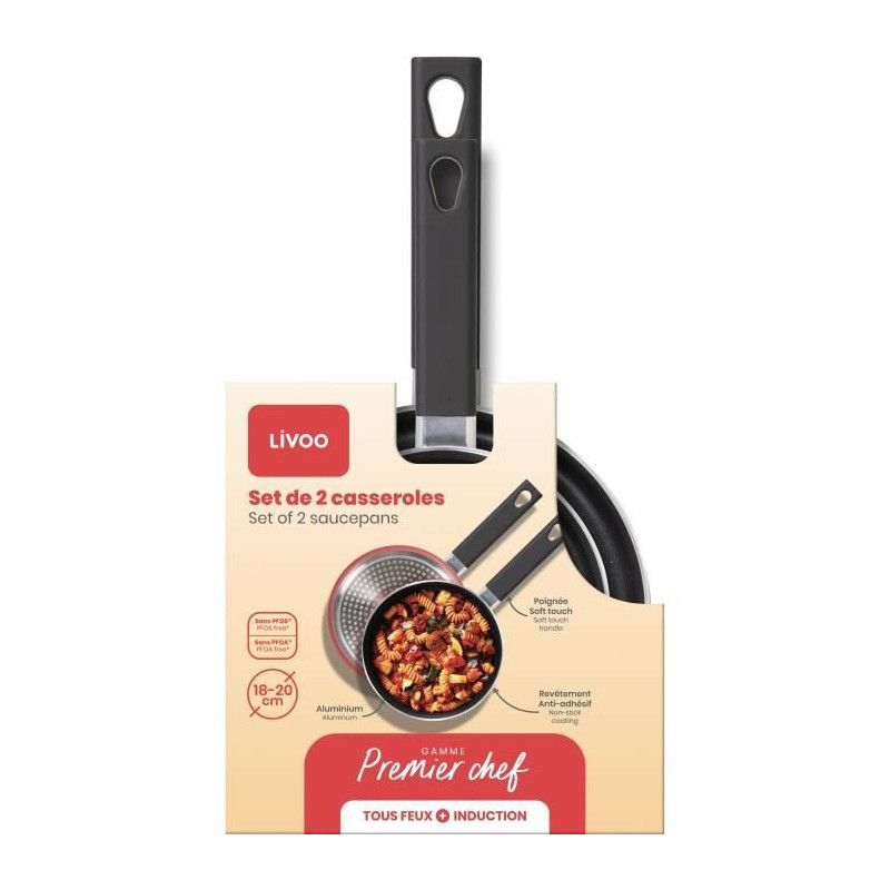 Set of 2 saucepans - LIVOO - MEP154R - Non-stick without PFOA or PFOS