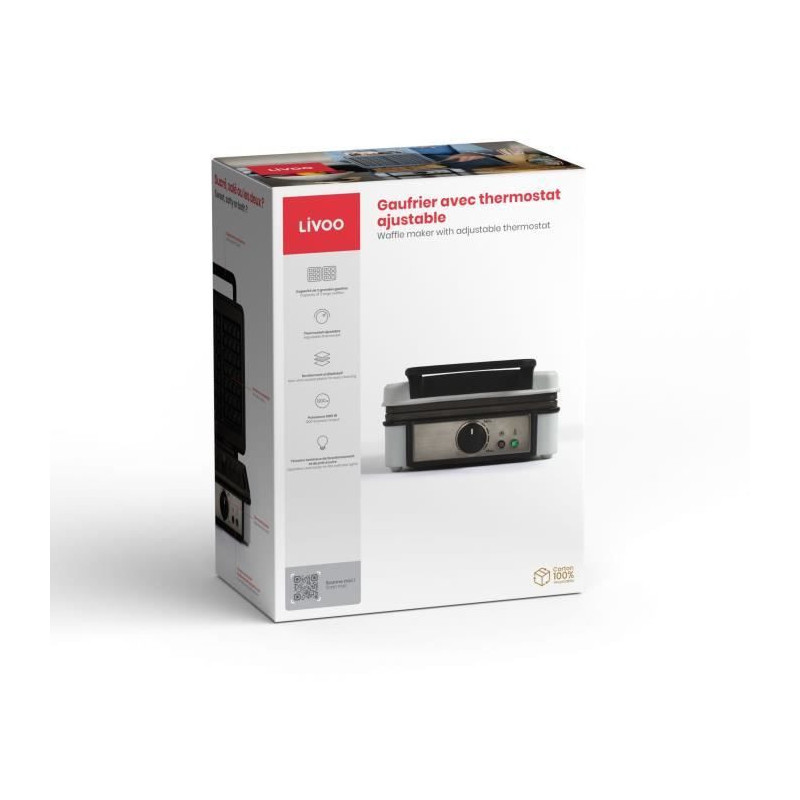 Waffle iron with adjustable thermostat - LIVOO - DOP206 - 1200W - 2 wa