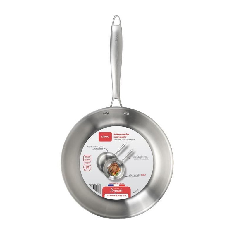 Brigade - 28 cm stainless steel frying pan - LIVOO - MEP159 - Triply s