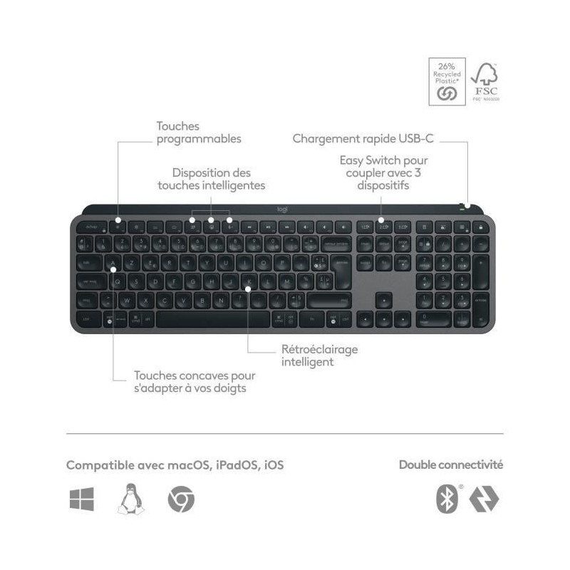 Logitech MX Keys S - keyboard - AZERTY - French - graphite Input devic