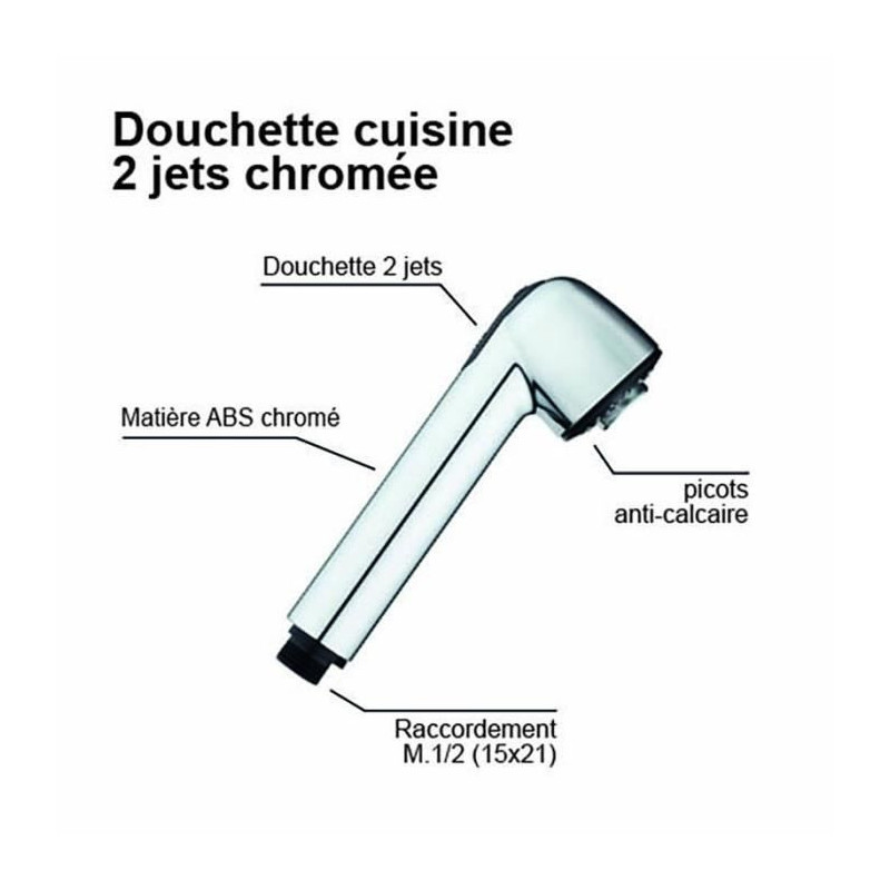 Shower head - ROUSSEAU - Chrome - ABS - 2 jets - Anti-limescale