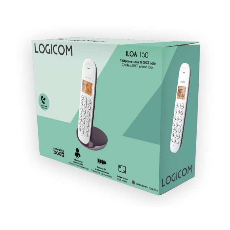 Cordless landline telephone - LOGICOM - DECT ILOA 150 SOLO - Aubergine