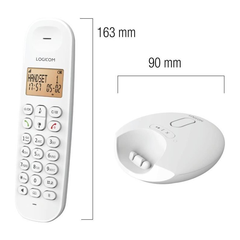 Cordless landline phone - LOGICOM - DECT ILOA 155T SOLO - White - With