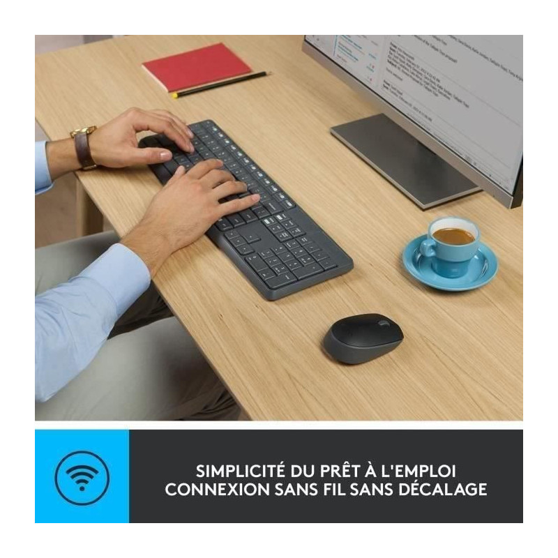 LOGITECH MK235 Mouse Keyboard Kit - Wireless - AZERTY - USB Receiver