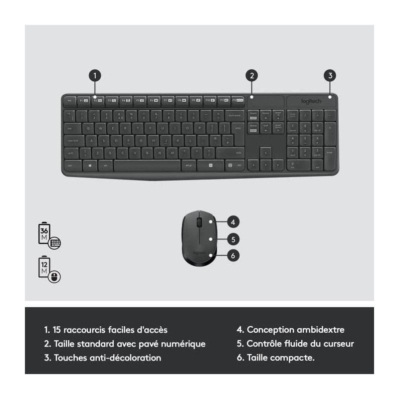 LOGITECH MK235 Mouse Keyboard Kit - Wireless - AZERTY - USB Receiver